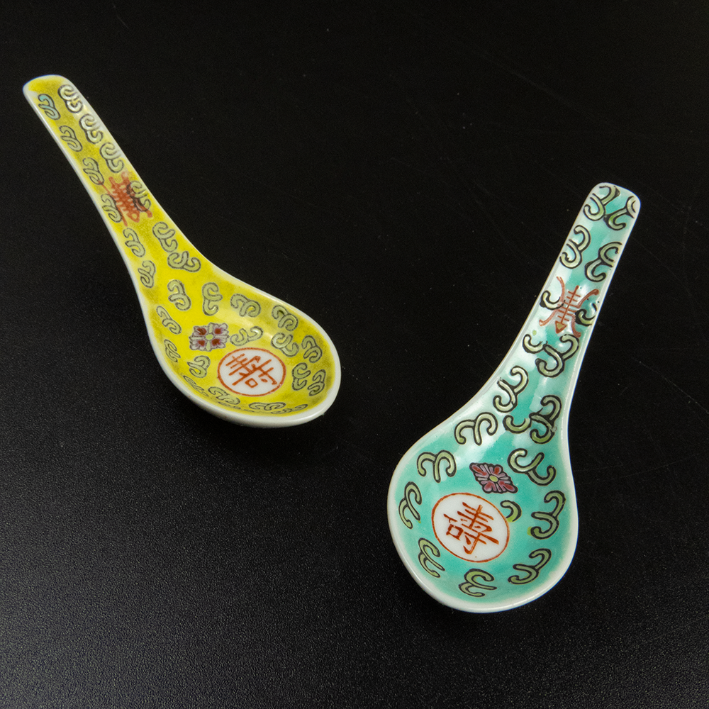 老瓷器 壽字 陶瓷 小湯匙 一對-細節圖4