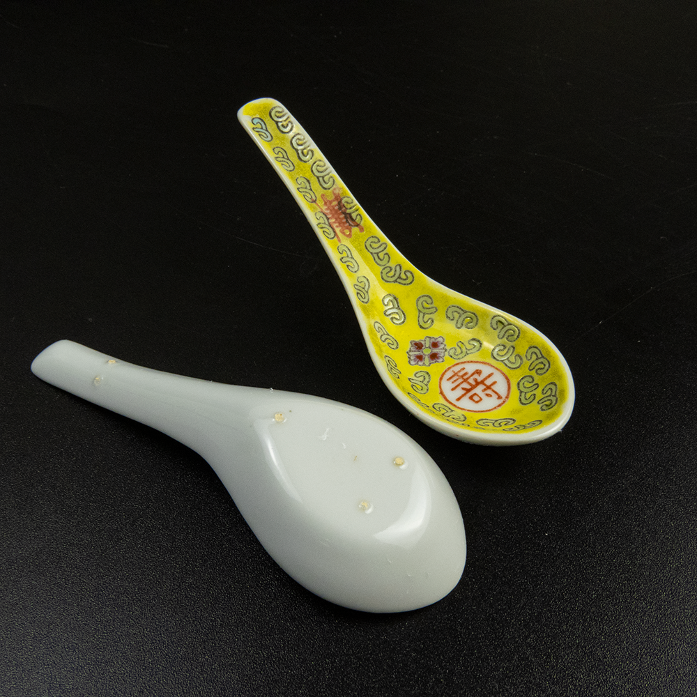 老瓷器 壽字 陶瓷 小湯匙 一對-細節圖5