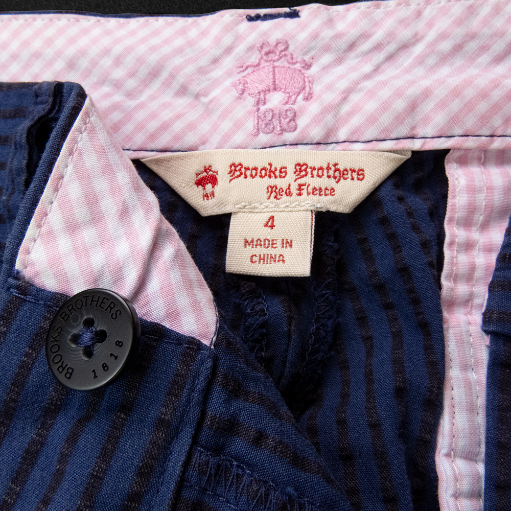 美國品牌Brooks Brothers藍黑色Red Fleece 系列條紋開岔休閒褲 4號-細節圖6