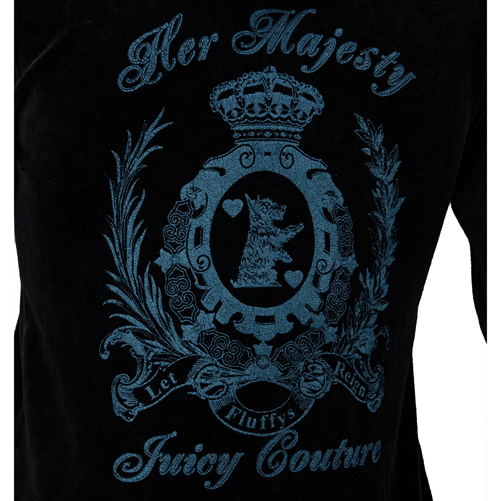 美國時尚品牌Juicy Couture黑色天鵝絨背後圖騰印花長袖連帽外套 M號 美國製-細節圖5