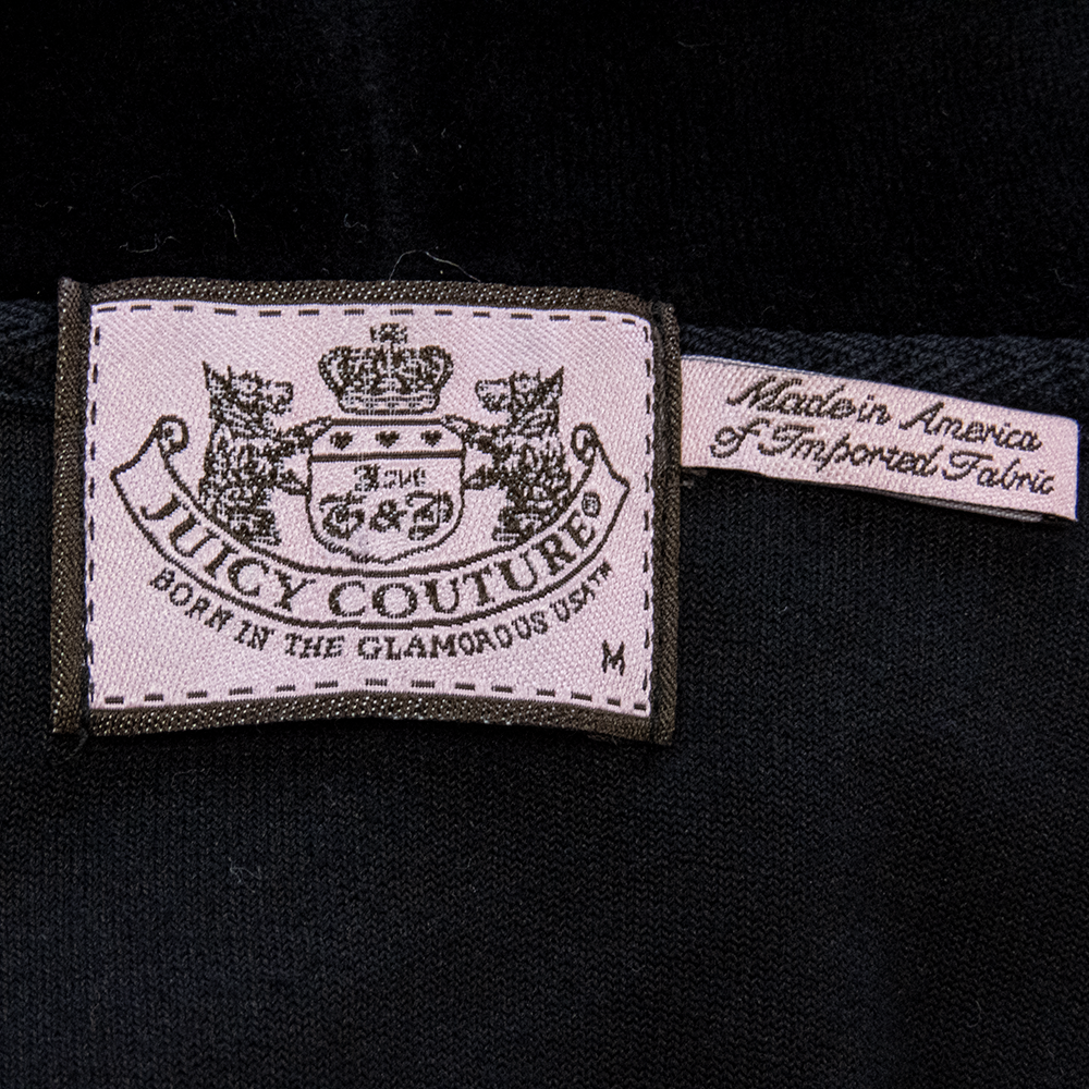 美國時尚品牌Juicy Couture黑色天鵝絨背後圖騰印花長袖連帽外套 M號 美國製-細節圖7