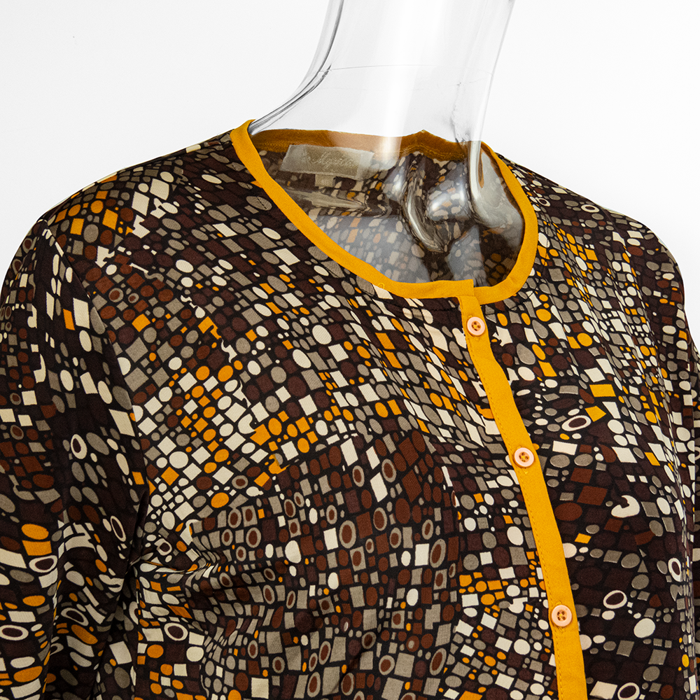 義大利品牌Myricae復古馬賽克圖案蠶絲長袖襯衫 透氣涼感 義大利製 48號-細節圖2