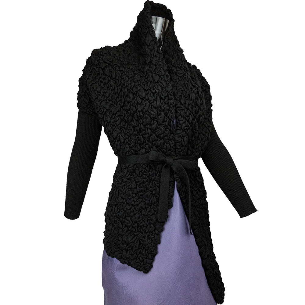GLORY21黑色特殊造型羊毛長袖針織外套 義大利設計-細節圖5