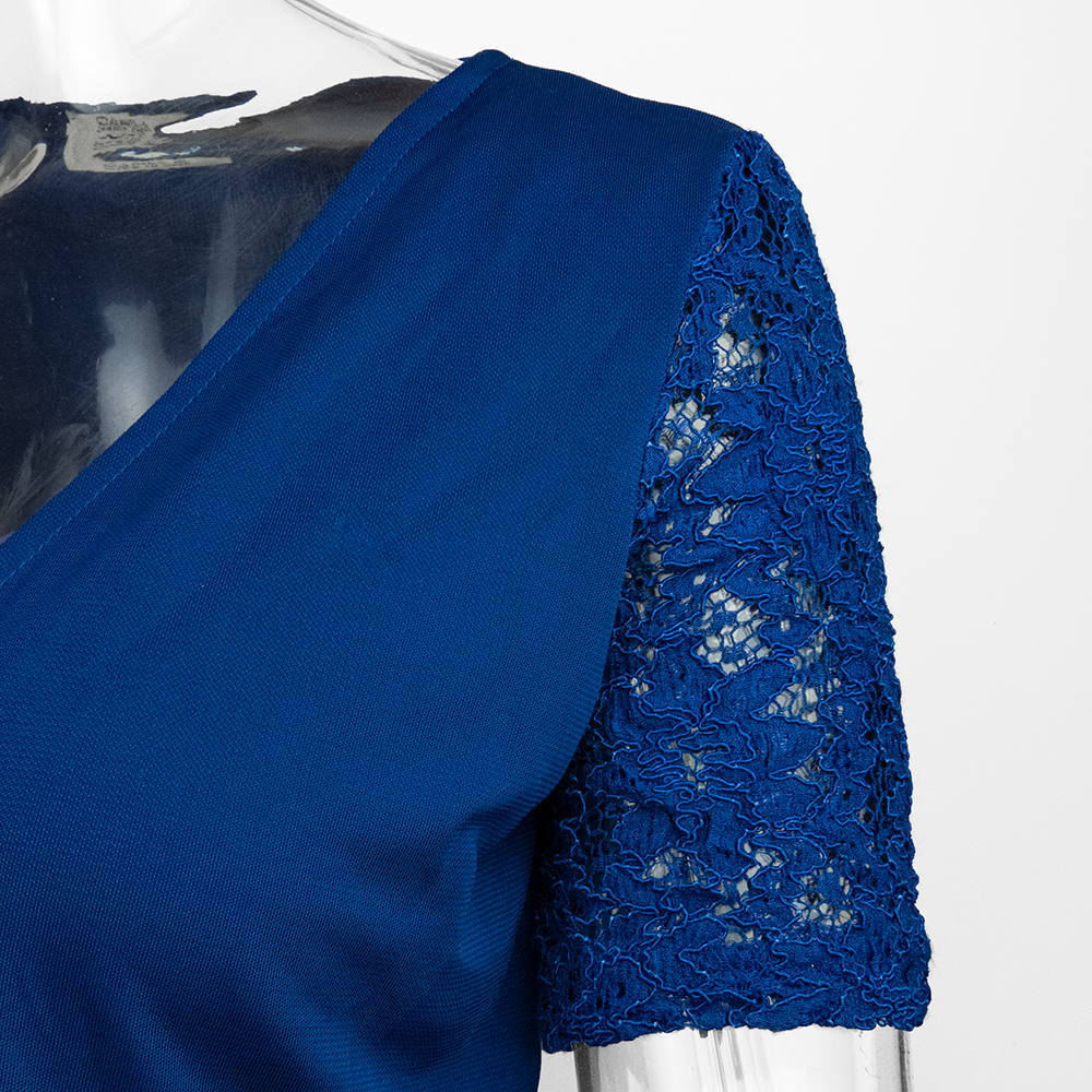 義大利品牌CARLA B. 寶藍色蕾絲短袖開襟外套 義大利製-細節圖3