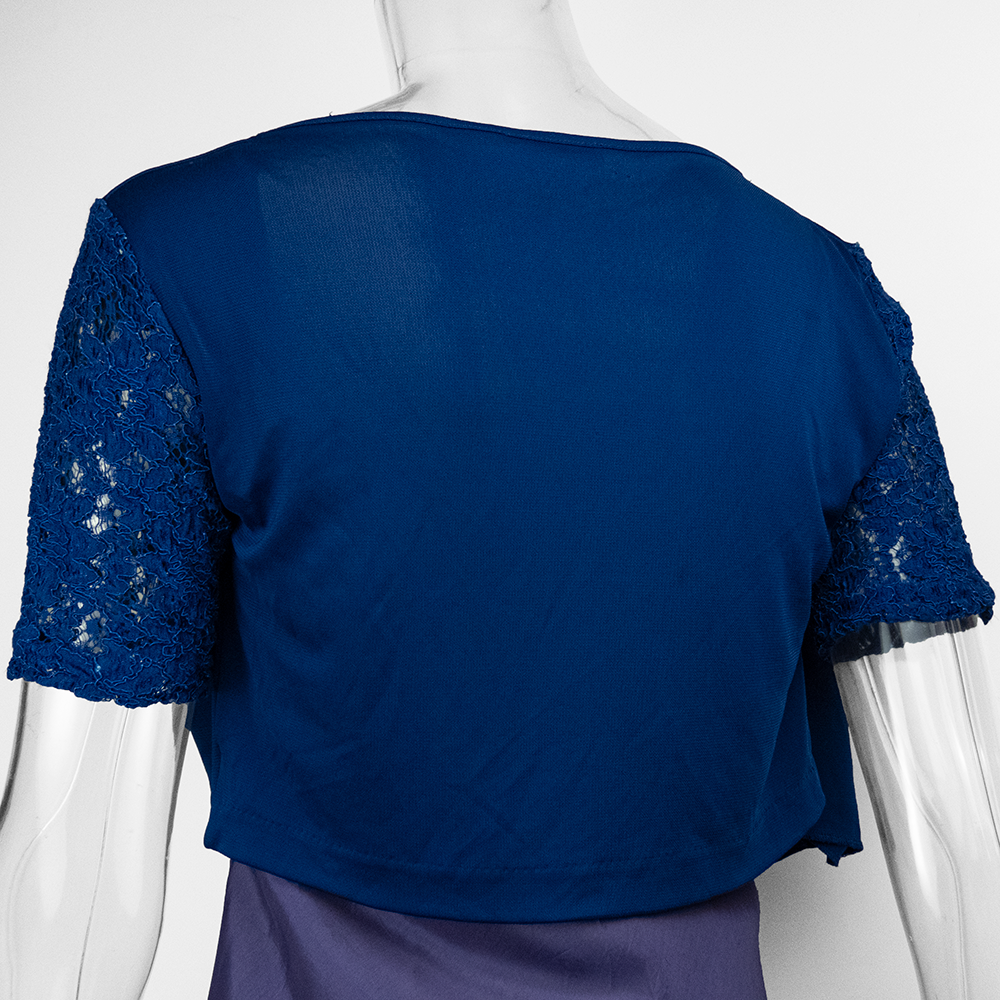 義大利品牌CARLA B. 寶藍色蕾絲短袖開襟外套 義大利製-細節圖4