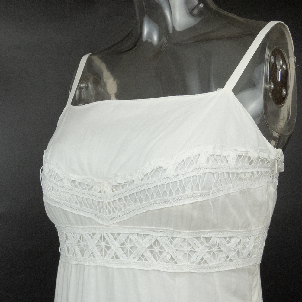 美國時尚設計品牌ANNA SUI 安娜蘇米色蕾絲刺繡無袖細肩帶洋裝-細節圖6