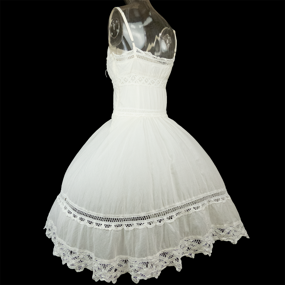 美國時尚設計品牌ANNA SUI 安娜蘇米色蕾絲刺繡無袖細肩帶洋裝-細節圖8