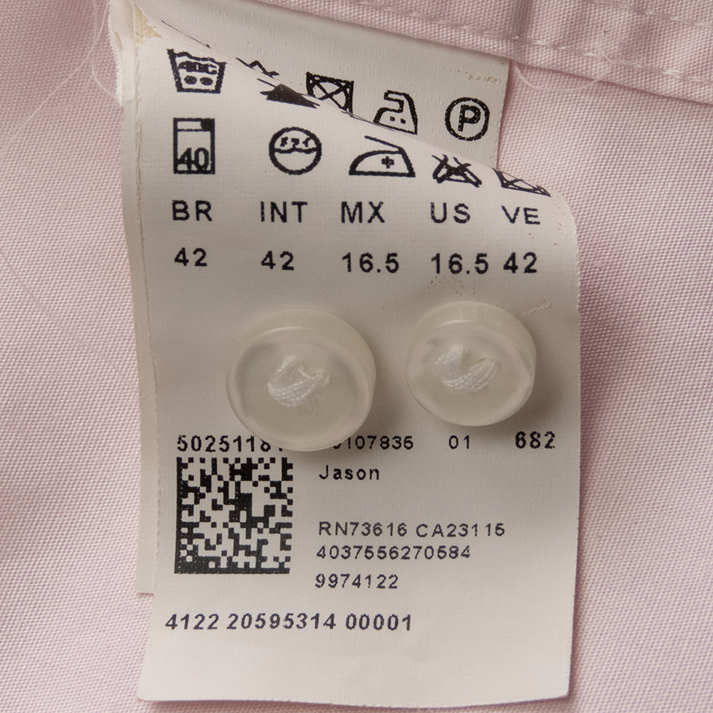 德國時尚精品Hugo Boss純棉粉紅色素面長袖襯衫-細節圖7