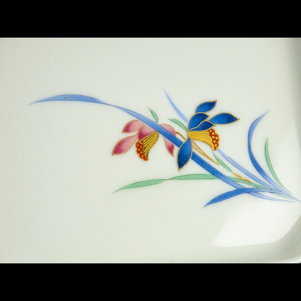 白色描金蘭花祖母綠型陶瓷盤 餐盤 方盤 水盤-細節圖3