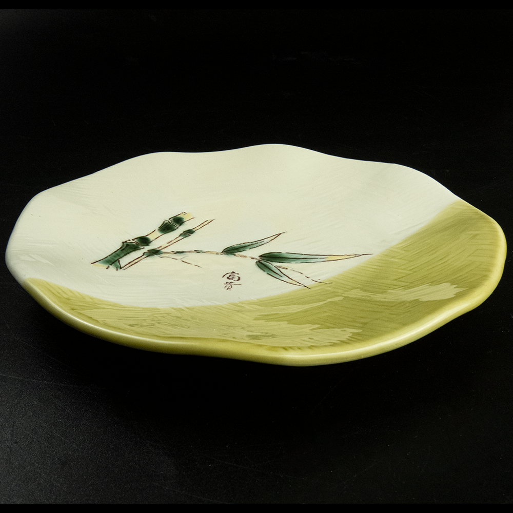 雅竹日式手繪竹子荷葉造型 陶瓷盤 餐盤-細節圖3