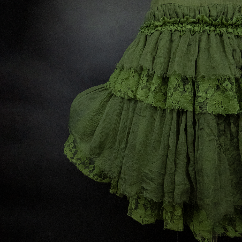 Joo＇＇綠色蠶絲串珠蕾絲蛋糕澎澎無袖洋裝-細節圖3