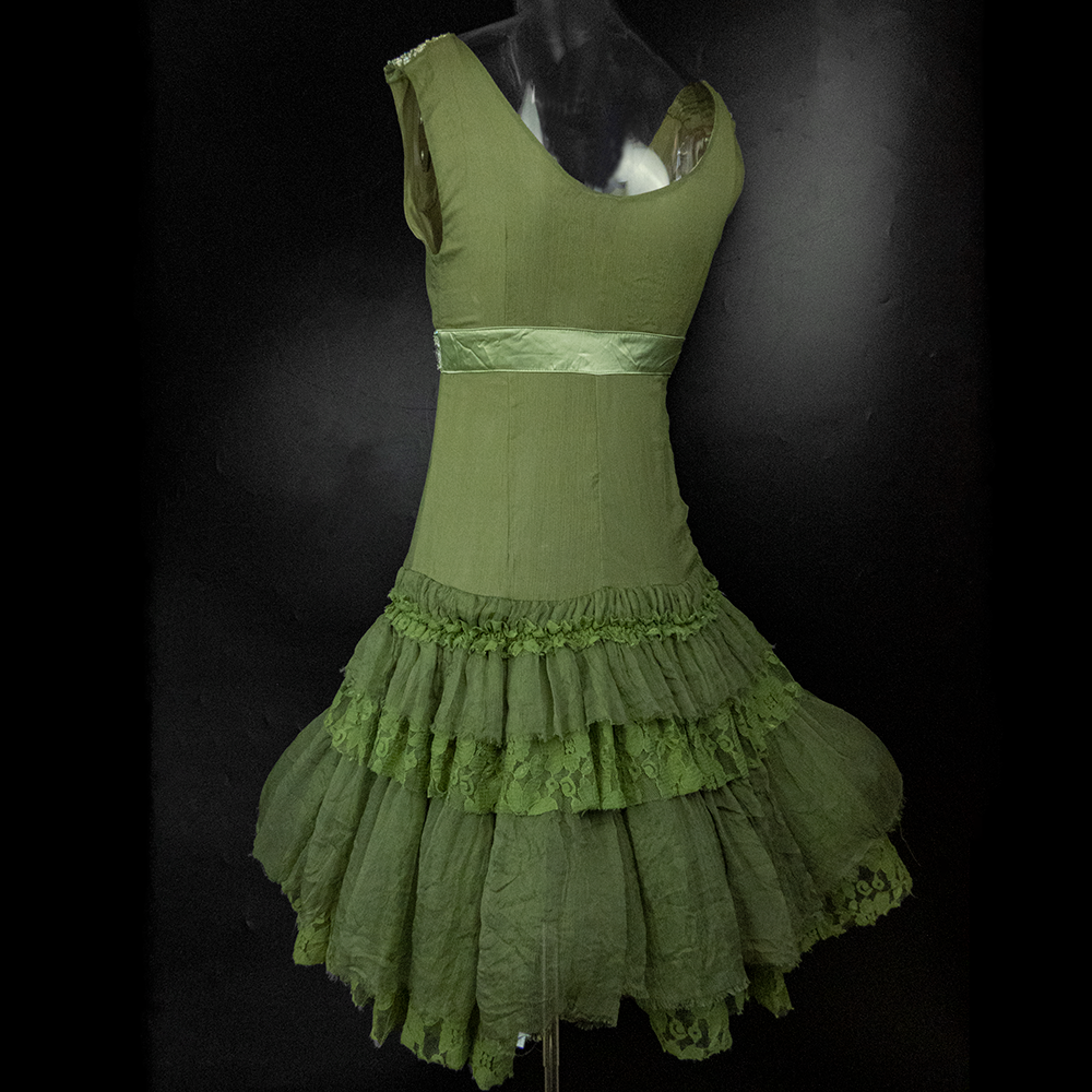 Joo＇＇綠色蠶絲串珠蕾絲蛋糕澎澎無袖洋裝-細節圖4