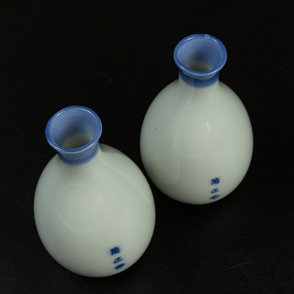 菊正宗青色 小田井 花瓶 陶瓷瓶 兩件一組-細節圖2
