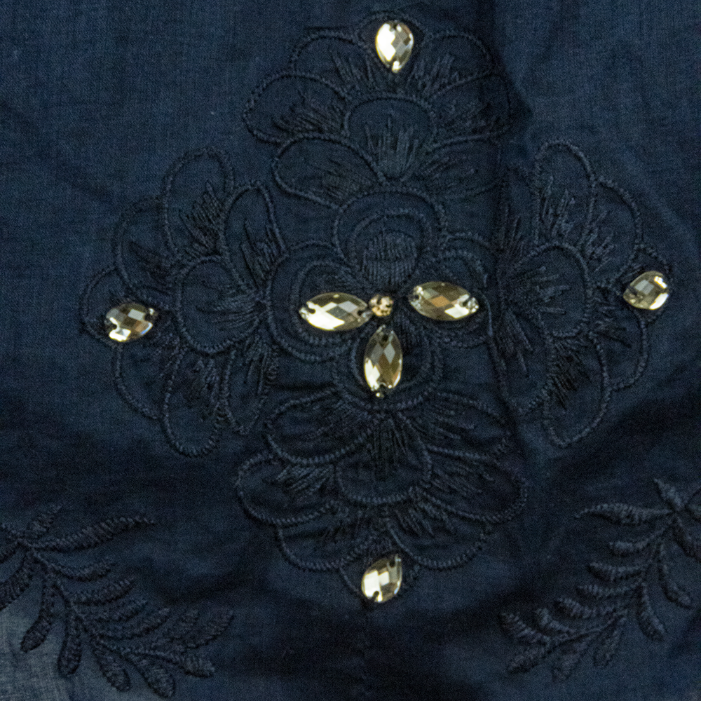 知名設計品牌IROO藏青色純棉抓褶刺繡水鑽及膝裙 38號-細節圖5