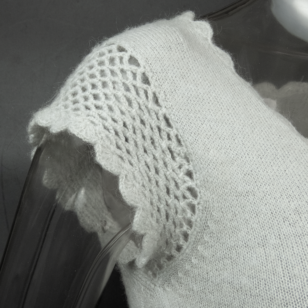 專櫃品牌0918灰色安哥拉兔毛勾花百褶短袖洋裝 日本製-細節圖4