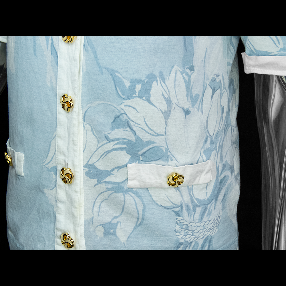 義大利品牌Vedette淺藍色純棉鬱金香花束反摺短袖外套 義大利製 44號-細節圖3