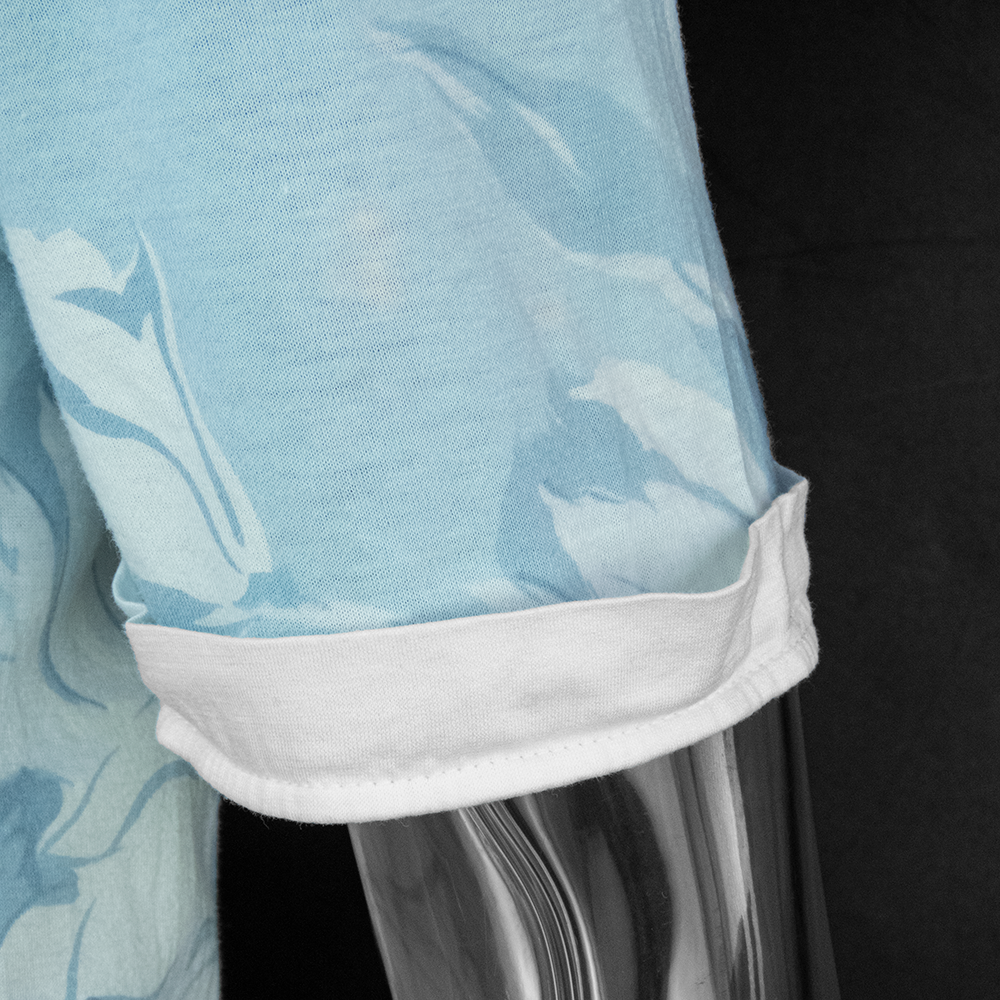 義大利品牌Vedette淺藍色純棉鬱金香花束反摺短袖外套 義大利製 44號-細節圖4