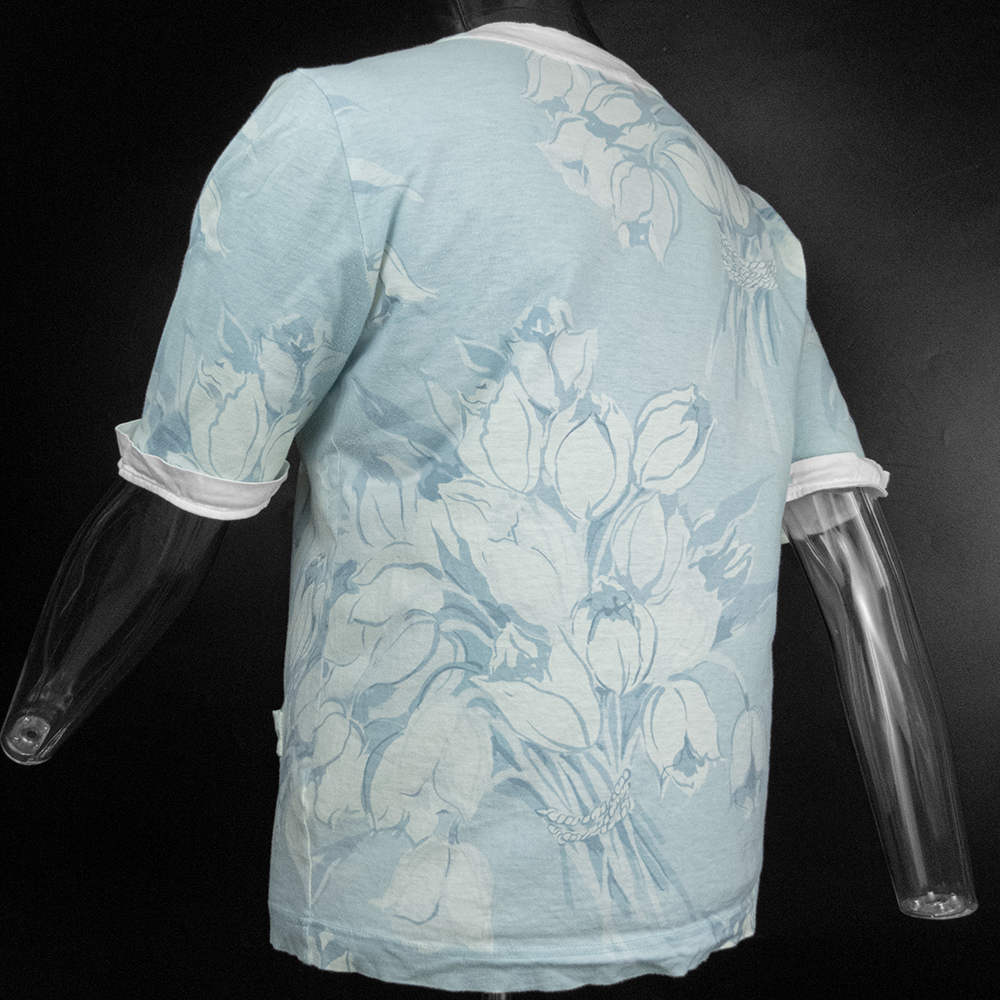 義大利品牌Vedette淺藍色純棉鬱金香花束反摺短袖外套 義大利製 44號-細節圖5