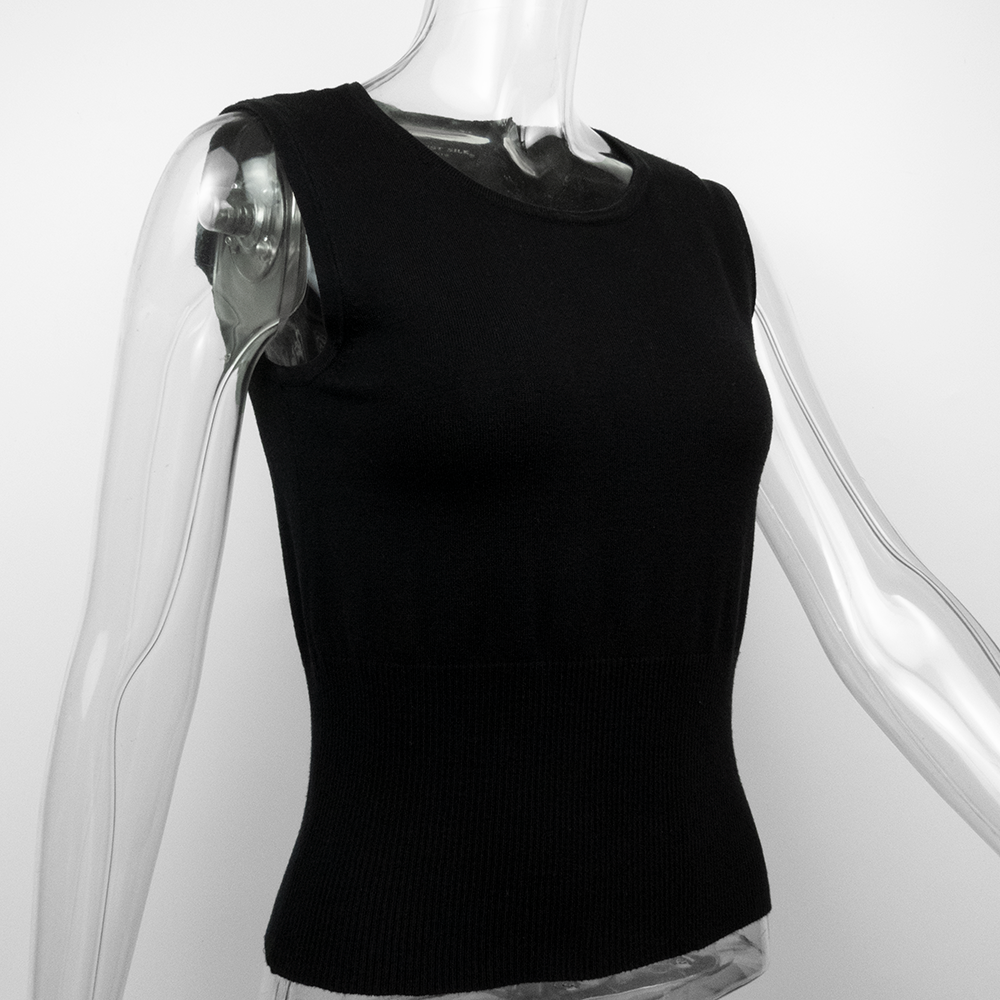 美國品牌August Silk黑色蠶絲素面無袖針織背心-細節圖2