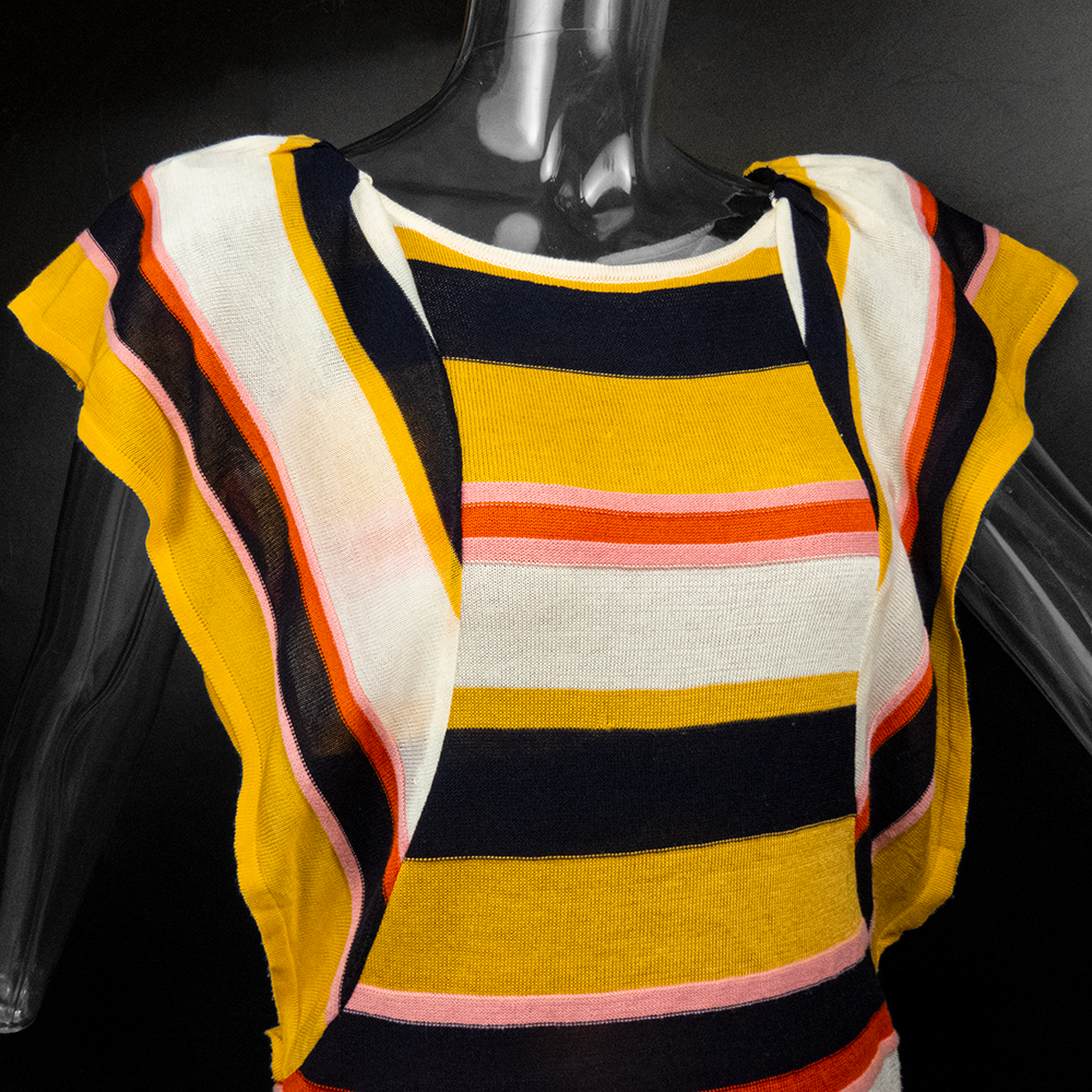 知名設計品牌IROO條紋拼色荷葉小飛袖針織衫 36號-細節圖3
