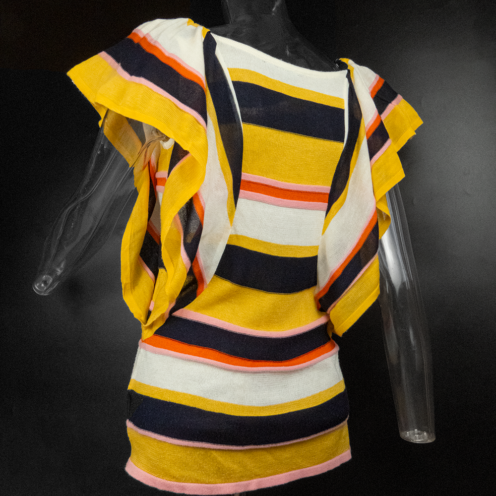 知名設計品牌IROO條紋拼色荷葉小飛袖針織衫 36號-細節圖4