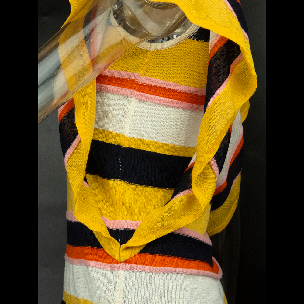 知名設計品牌IROO條紋拼色荷葉小飛袖針織衫 36號-細節圖6