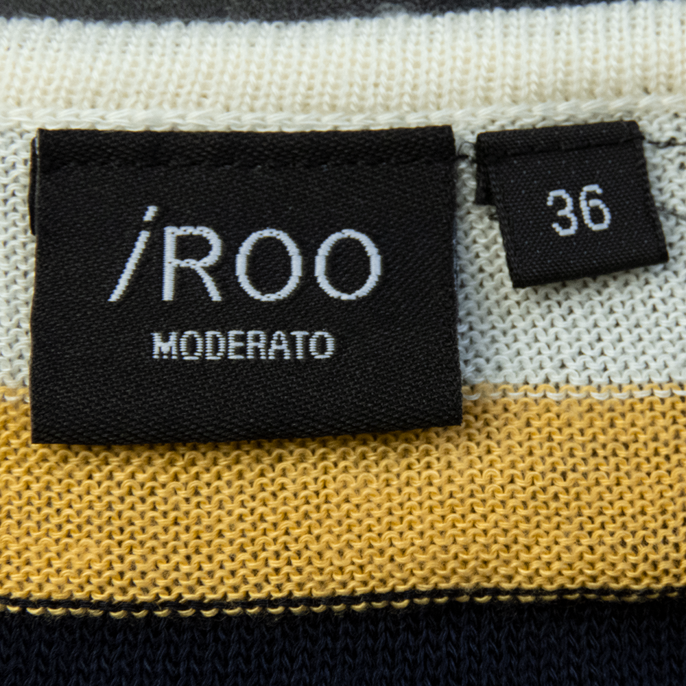 知名設計品牌IROO條紋拼色荷葉小飛袖針織衫 36號-細節圖7