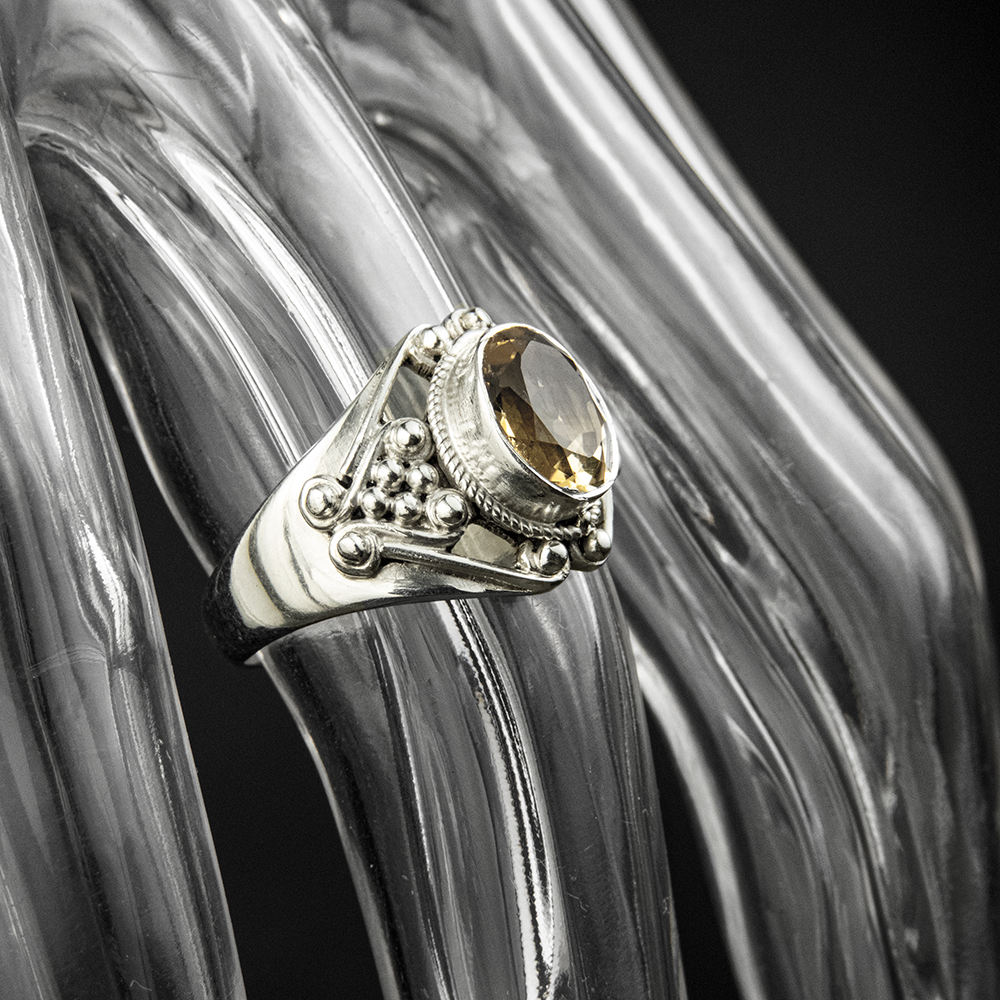 925純銀黃水晶勾花鏤空戒指  #12-細節圖2