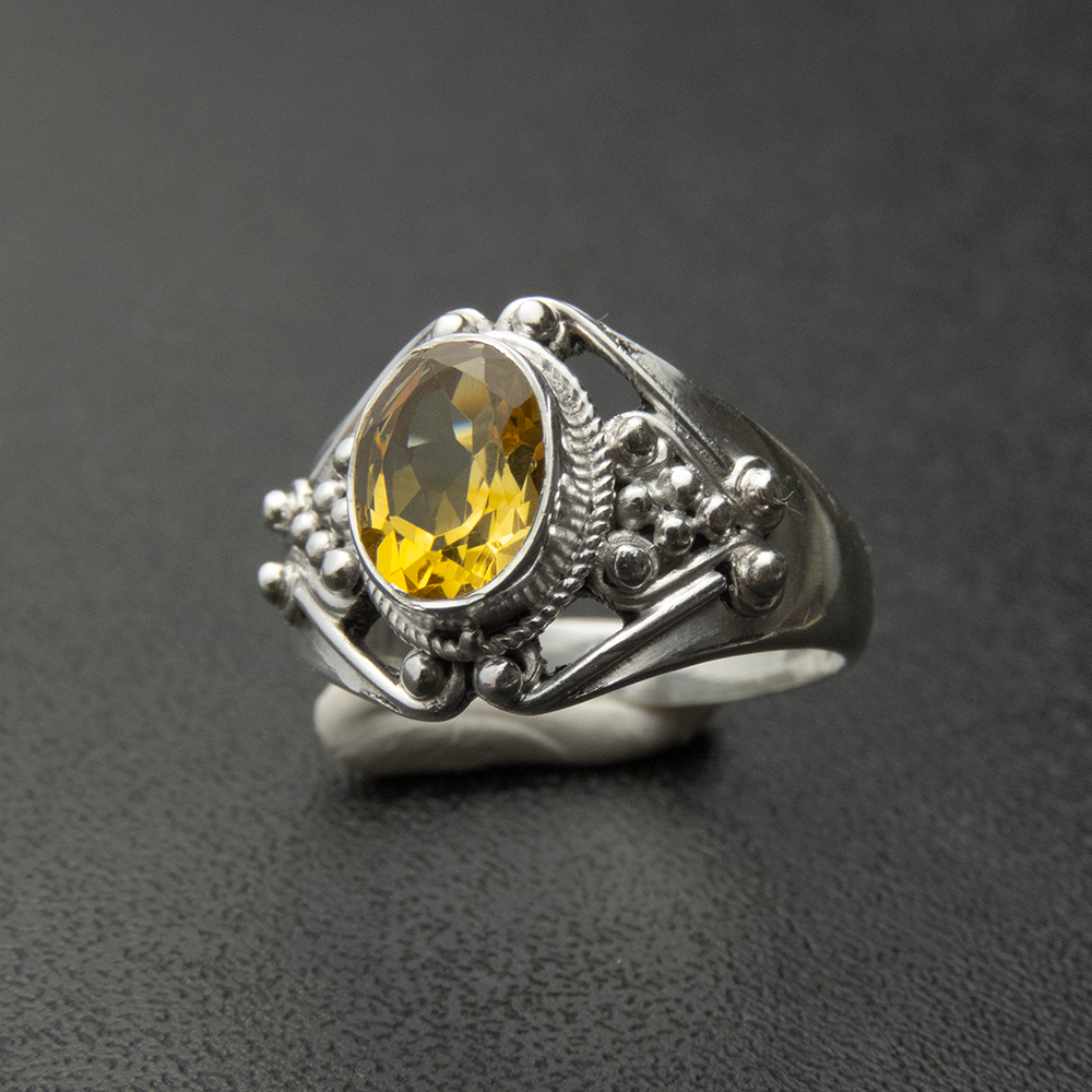 925純銀黃水晶勾花鏤空戒指  #12-細節圖4