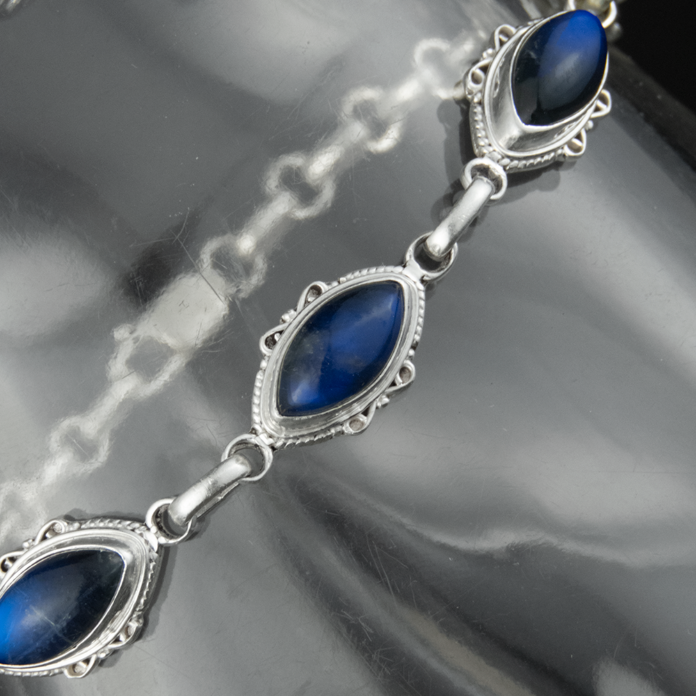 925純銀馬眼藍晶石包鑲簡約造型手鍊-細節圖2