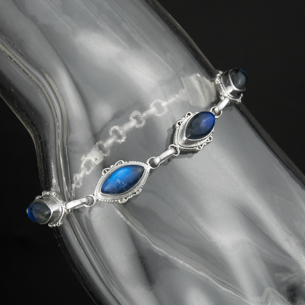 925純銀馬眼藍晶石包鑲簡約造型手鍊-細節圖3