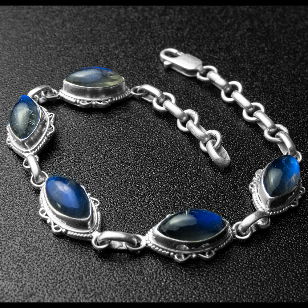 925純銀馬眼藍晶石包鑲簡約造型手鍊-細節圖4