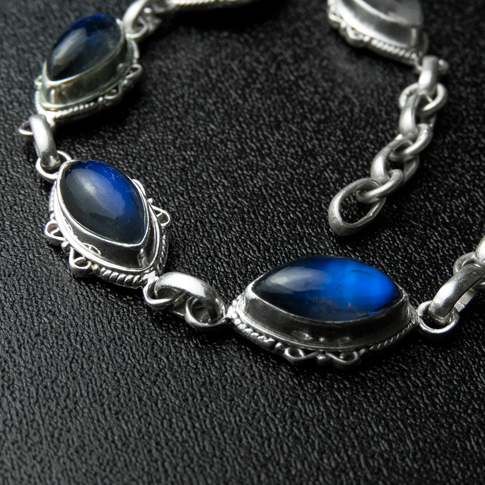 925純銀馬眼藍晶石包鑲簡約造型手鍊-細節圖5