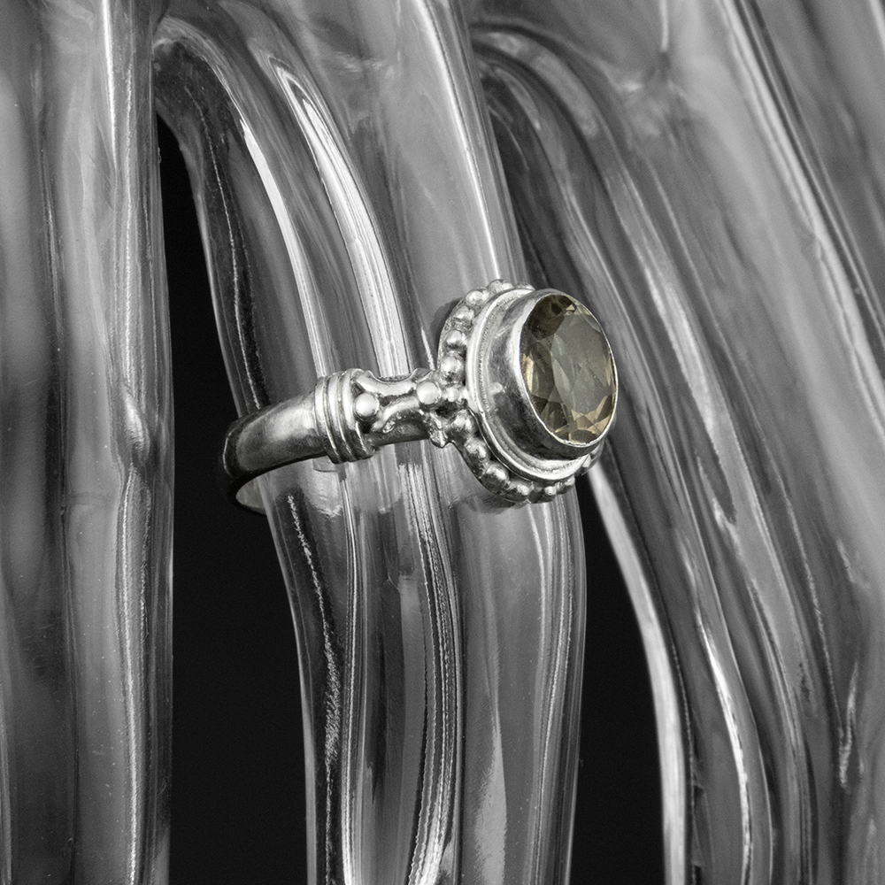 925純銀淡黃色晶石珠珠滾邊戒指  #13-細節圖2