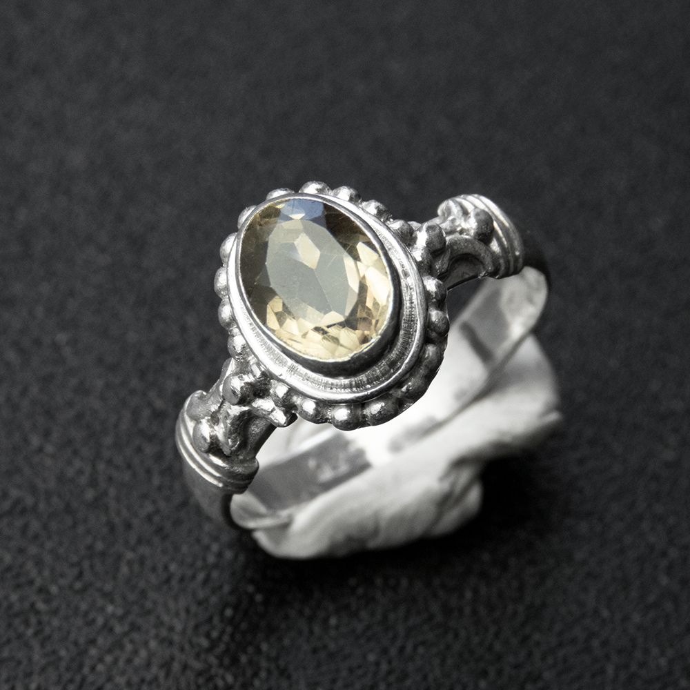 925純銀淡黃色晶石珠珠滾邊戒指  #13-細節圖3