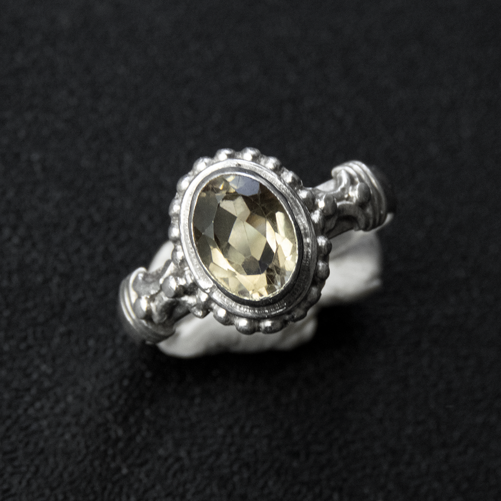 925純銀淡黃色晶石珠珠滾邊戒指  #13-細節圖4