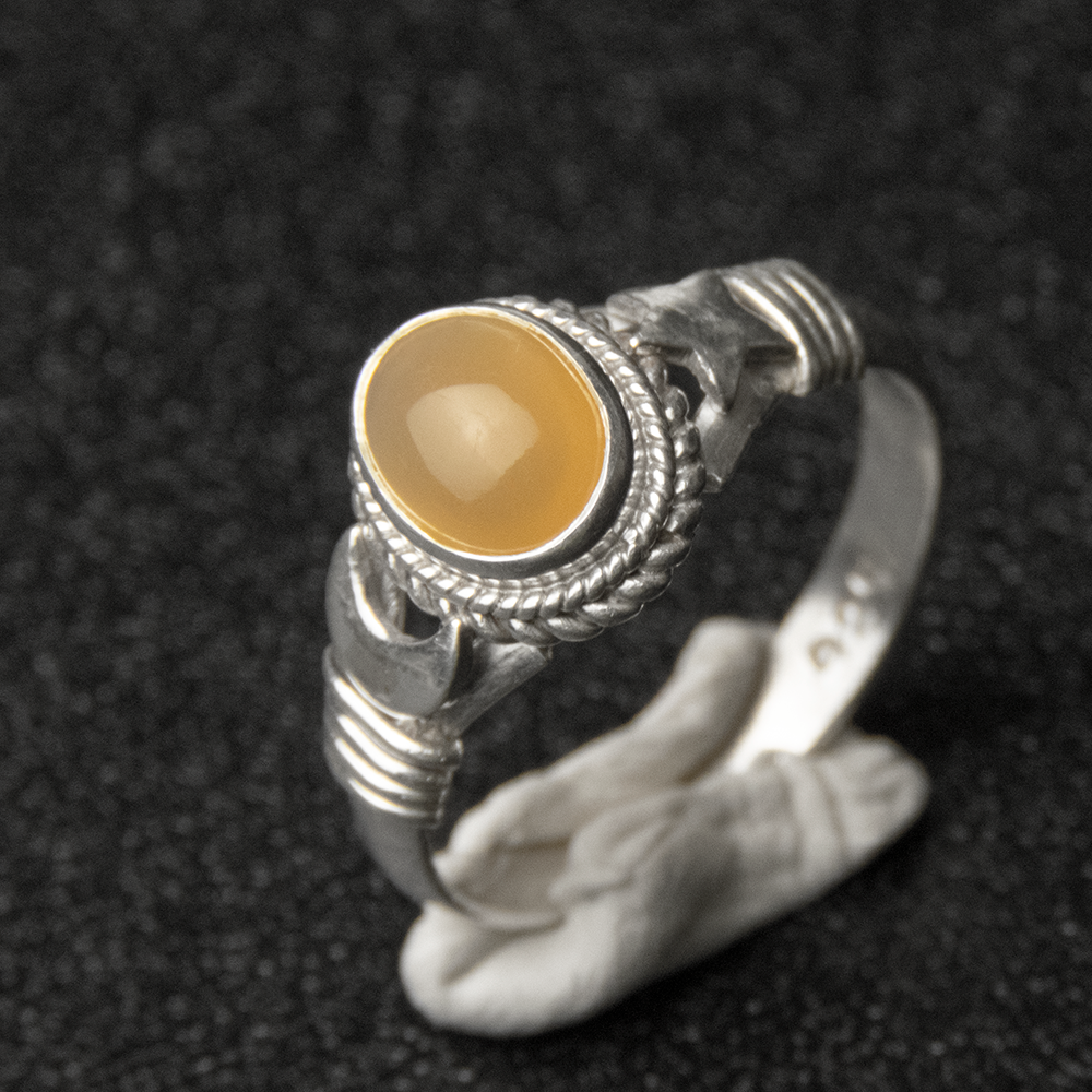 925純銀粉橘色蛋面玉髓星月戒指 #14-細節圖3