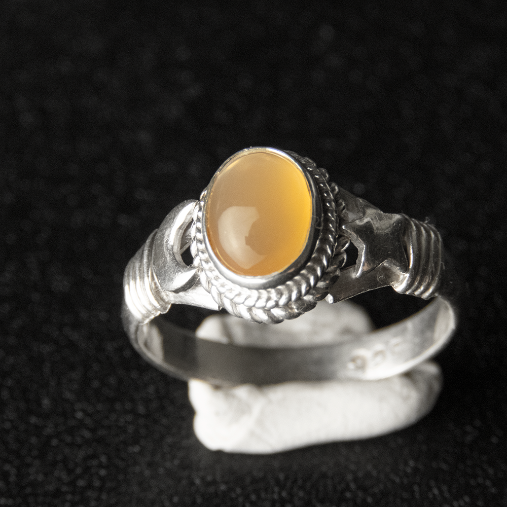 925純銀粉橘色蛋面玉髓星月戒指 #14-細節圖4