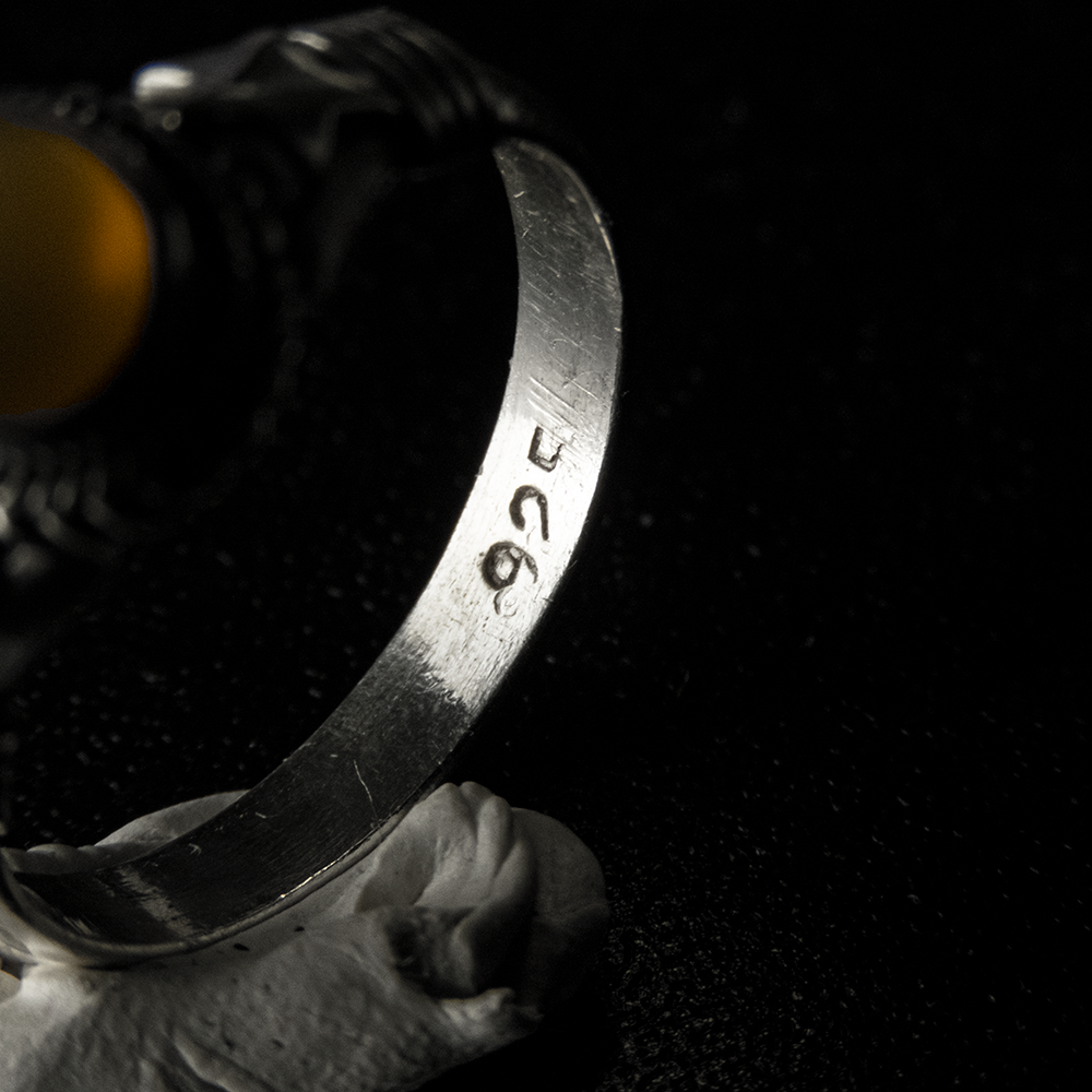 925純銀粉橘色蛋面玉髓星月戒指 #14-細節圖5