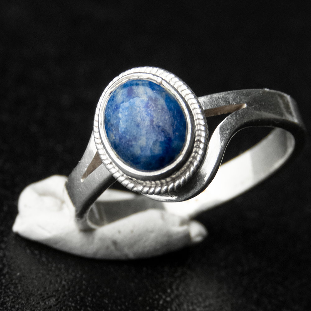 925純銀粉藍色蛋面青金石戒指 #15-細節圖3