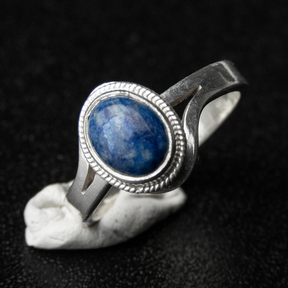 925純銀粉藍色蛋面青金石戒指 #15-細節圖4