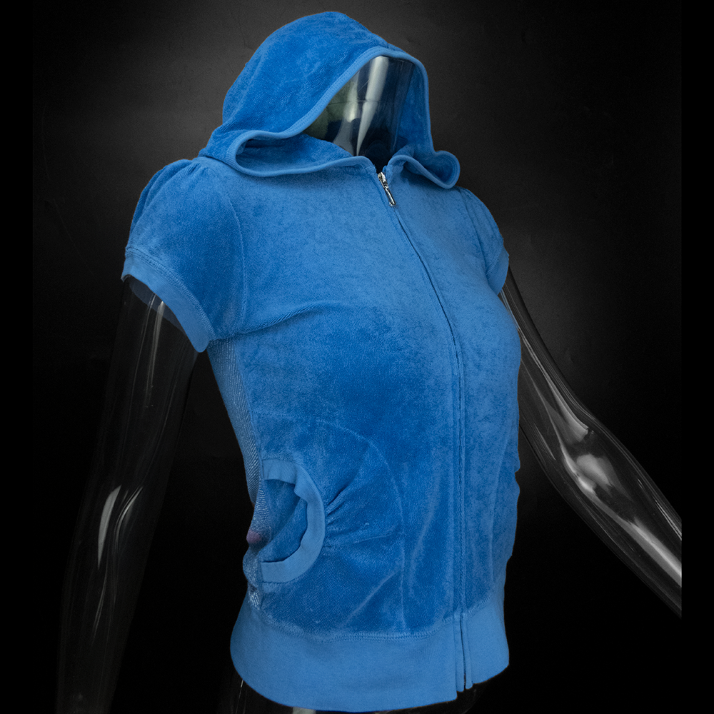 美國時尚品牌Juicy Couture藍色毛巾布背後彩虹圖騰印花長袖連帽外套 美國製-細節圖2