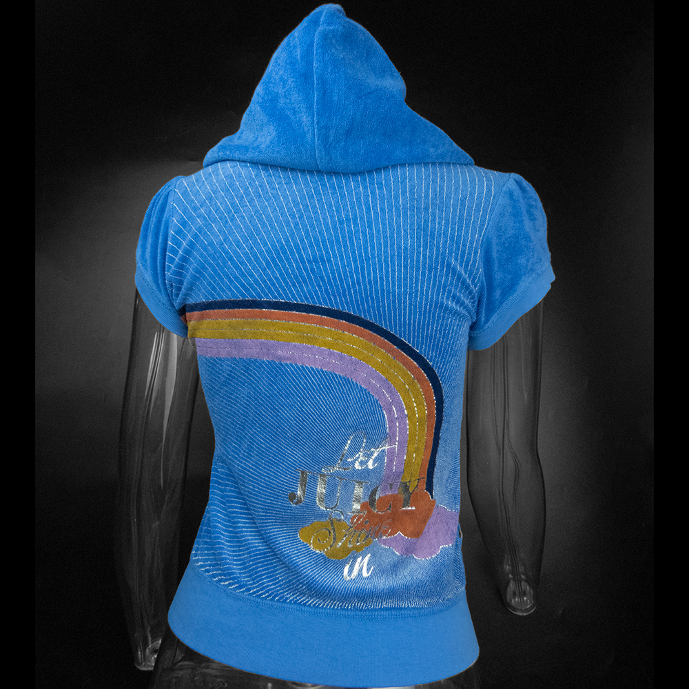 美國時尚品牌Juicy Couture藍色毛巾布背後彩虹圖騰印花長袖連帽外套 美國製-細節圖5