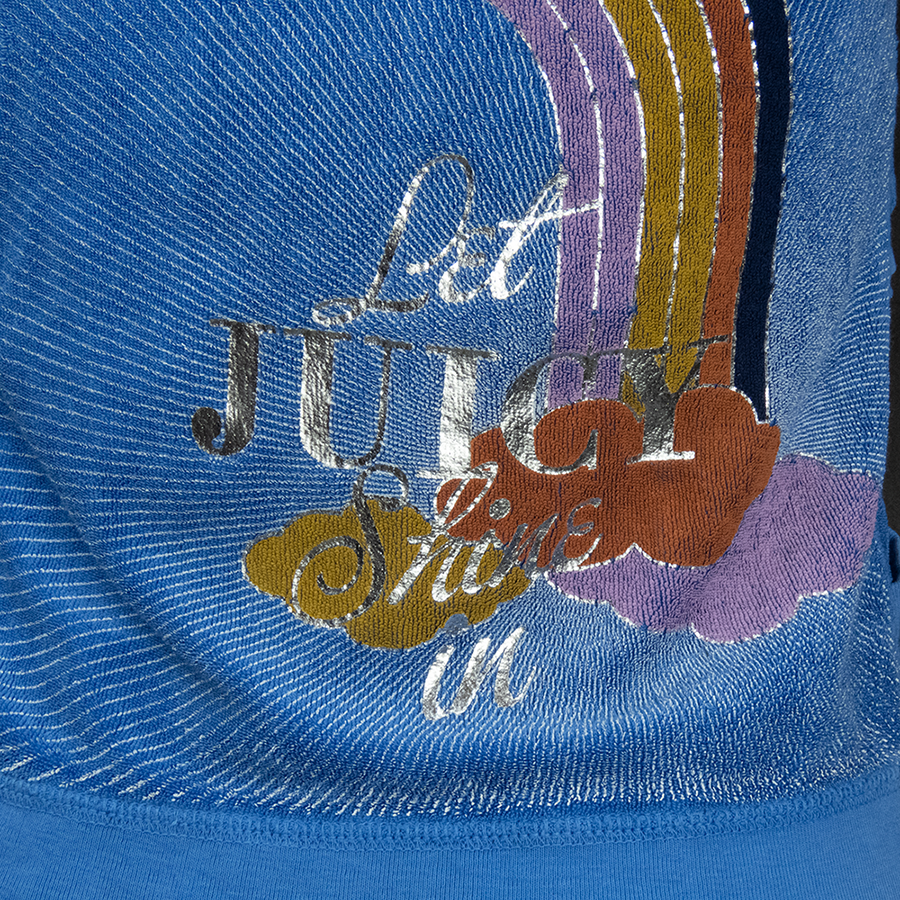 美國時尚品牌Juicy Couture藍色毛巾布背後彩虹圖騰印花長袖連帽外套 美國製-細節圖6