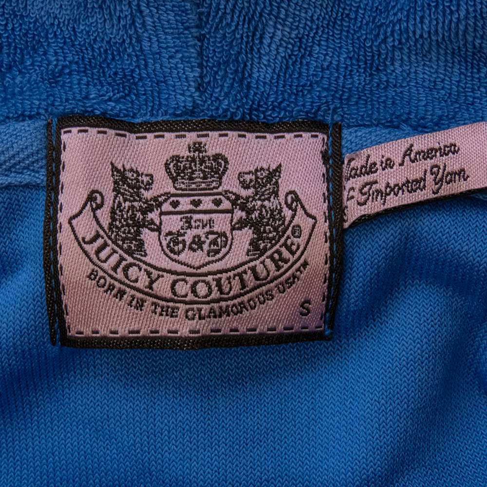 美國時尚品牌Juicy Couture藍色毛巾布背後彩虹圖騰印花長袖連帽外套 美國製-細節圖7