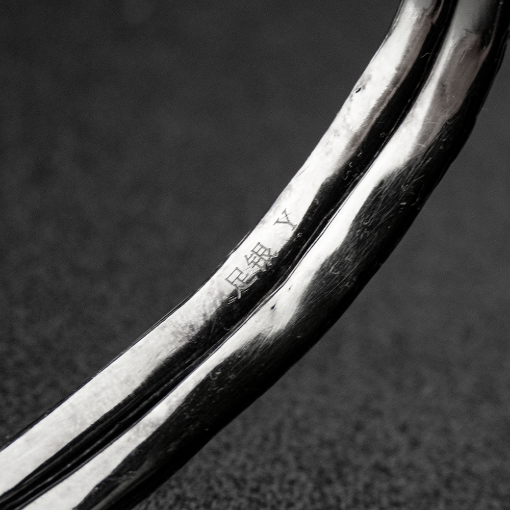 足銀立體牡丹花不對稱開口手鐲-細節圖5