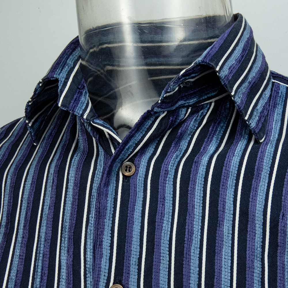 義大利精品ETRO深藍紫色燈芯絨條紋長袖襯衫 高級面料 S號 義大利製-細節圖2