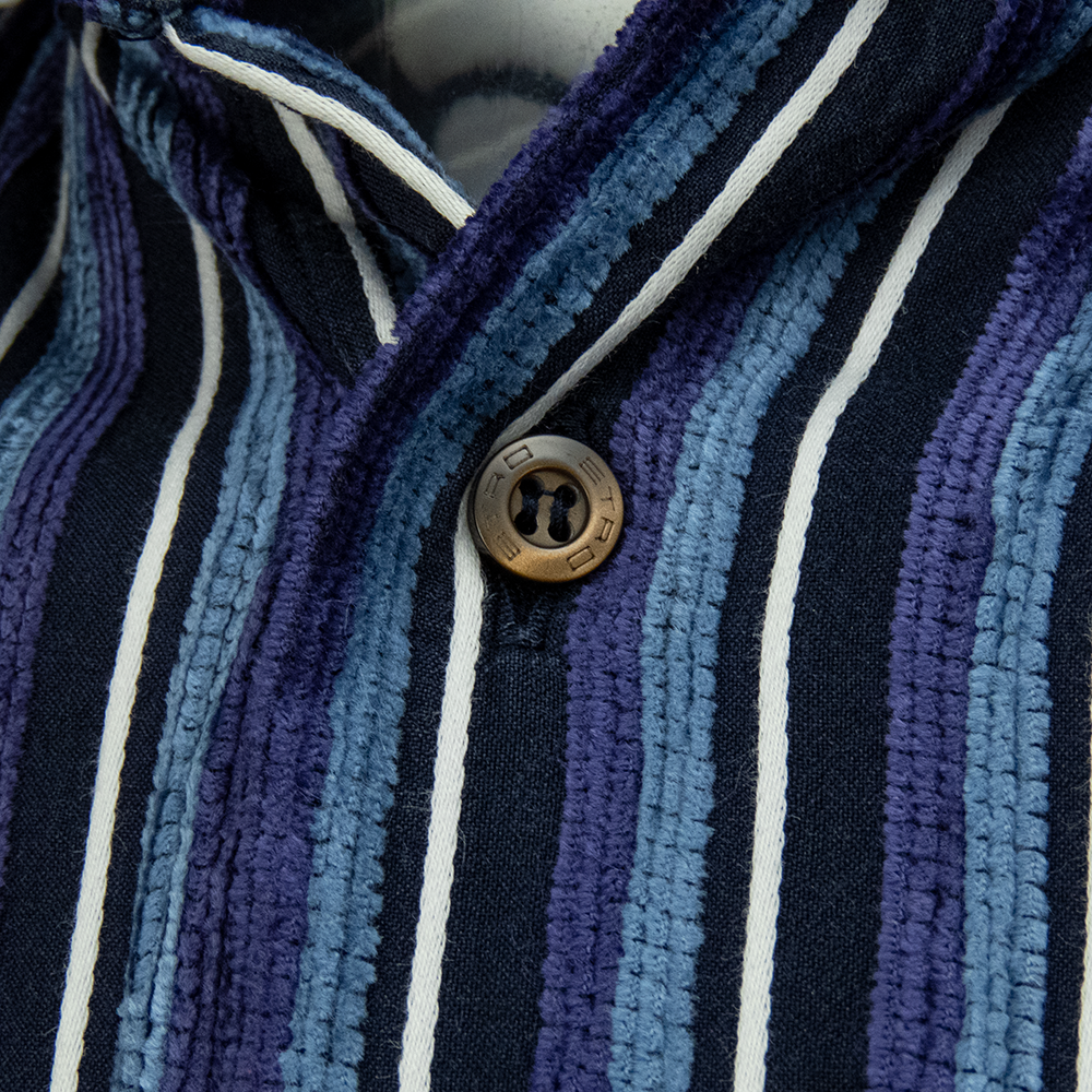 義大利精品ETRO深藍紫色燈芯絨條紋長袖襯衫 高級面料 S號 義大利製-細節圖3