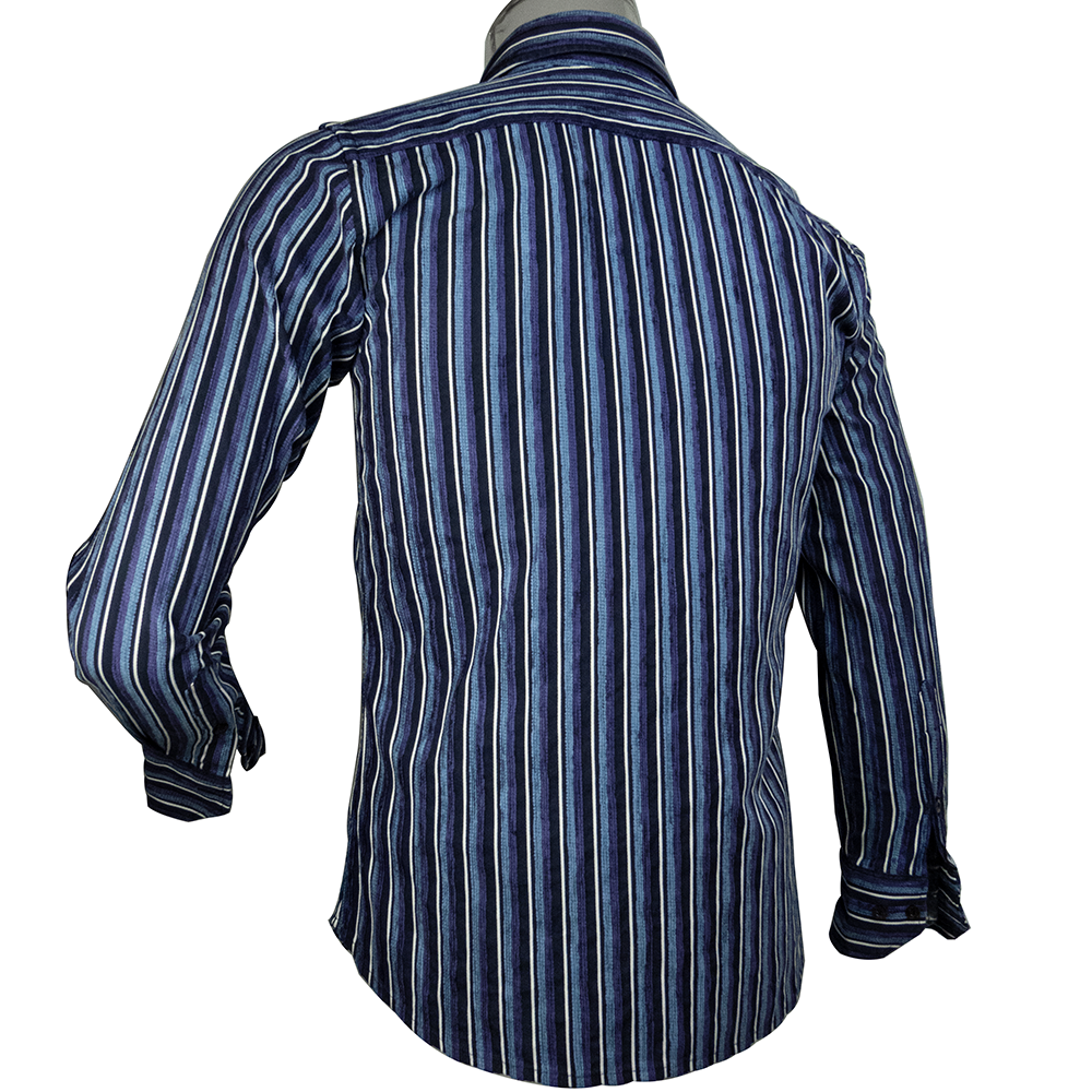 義大利精品ETRO深藍紫色燈芯絨條紋長袖襯衫 高級面料 S號 義大利製-細節圖4