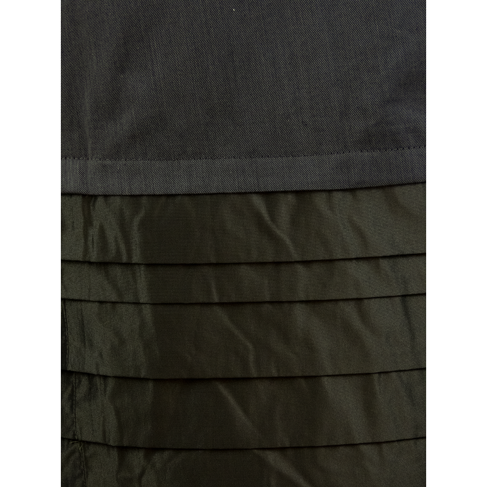 義大利時尚精品Max Mara副牌Weekend黑橄欖色拼接抓褶蛋糕及膝裙 8號-細節圖4